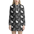 Black And White Rabbit Pattern Print Pullover Hoodie Dress