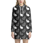 Black And White Rabbit Pattern Print Hoodie Dress