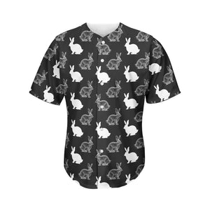 Black And White Rabbit Pattern Print Men's Baseball Jersey