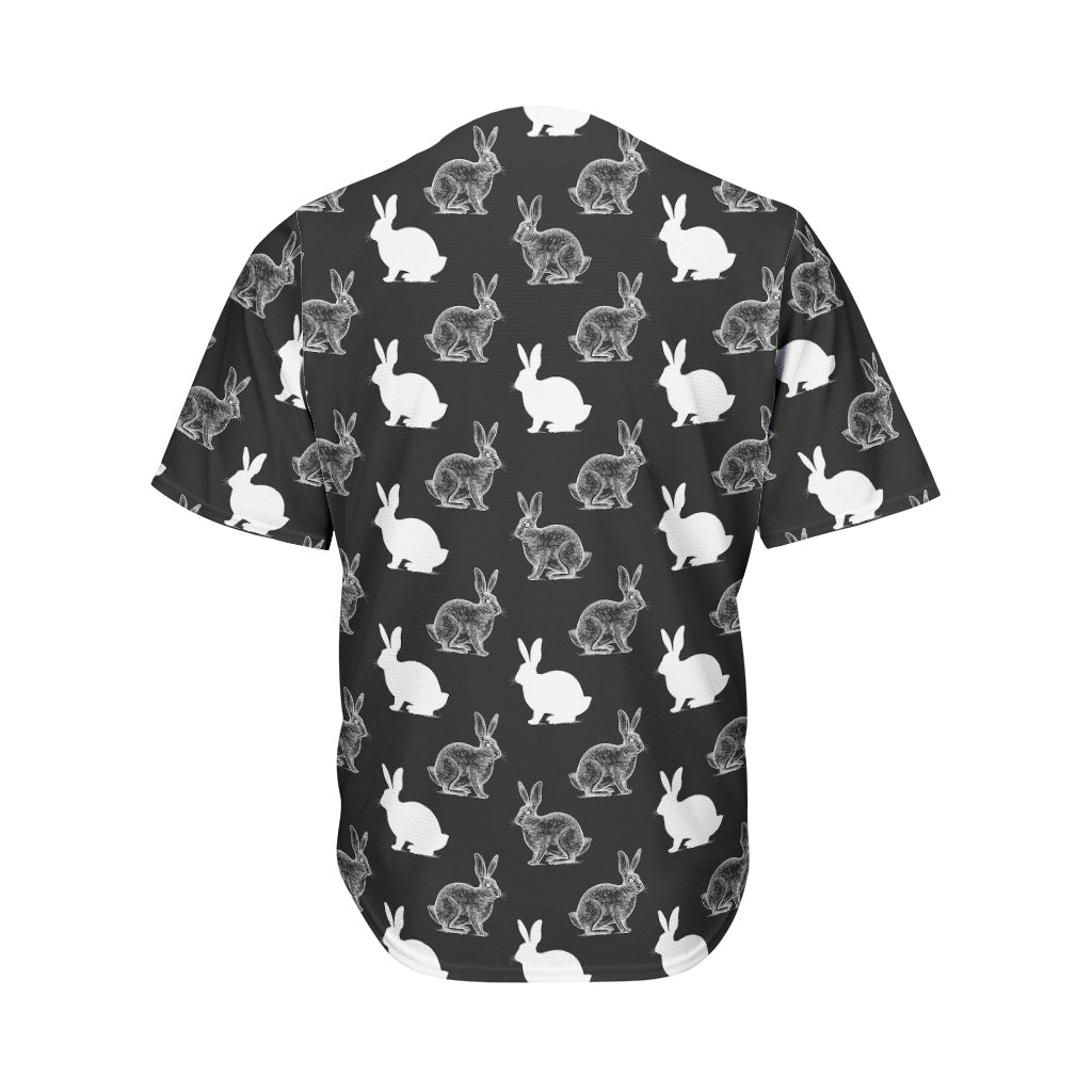 Black And White Rabbit Pattern Print Men's Baseball Jersey