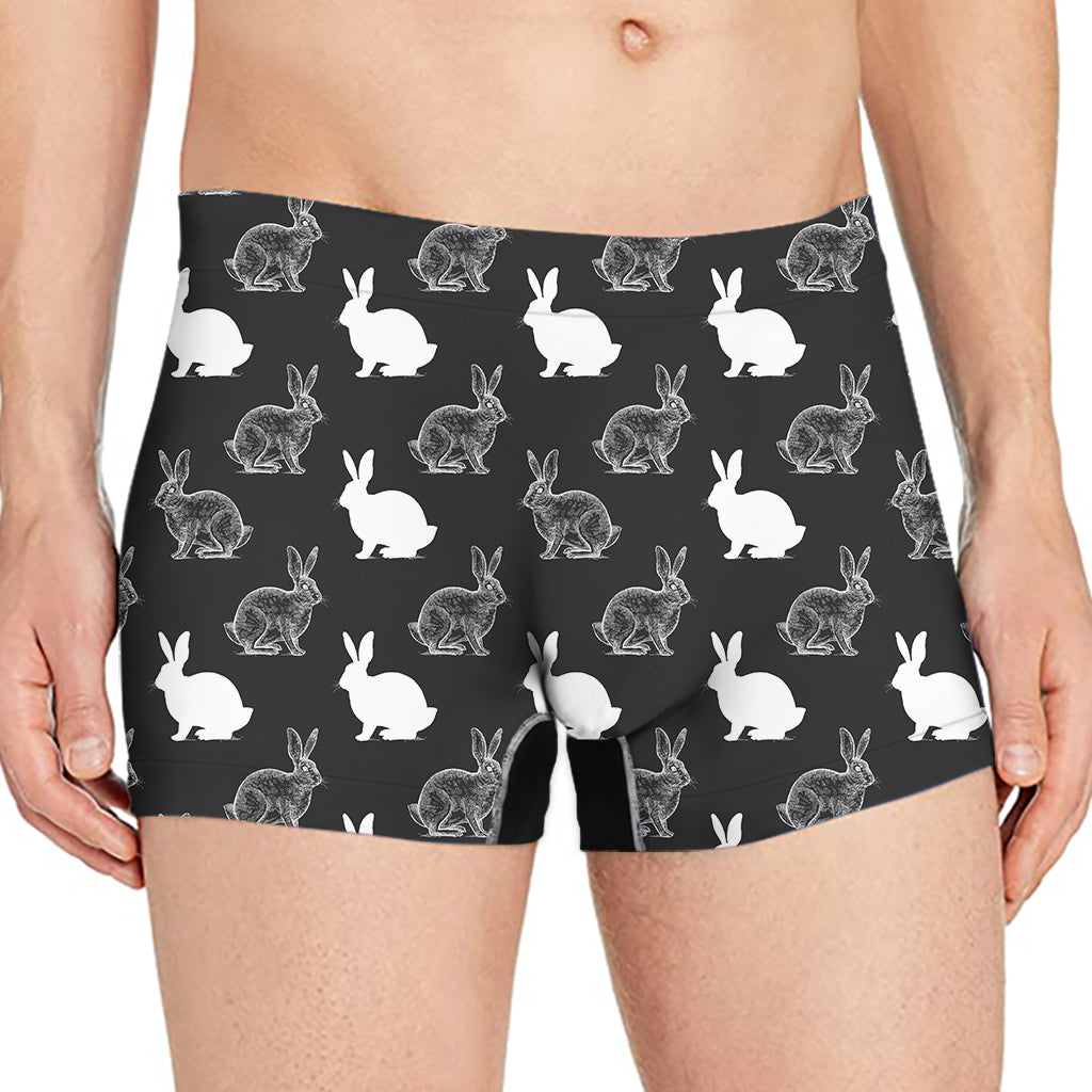 Black And White Rabbit Pattern Print Men's Boxer Briefs