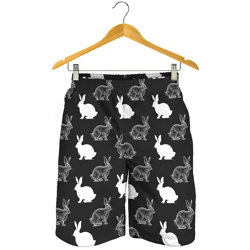 Black And White Rabbit Pattern Print Men's Shorts