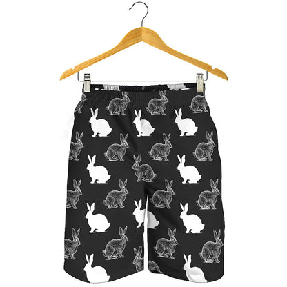 Black And White Rabbit Pattern Print Men's Shorts