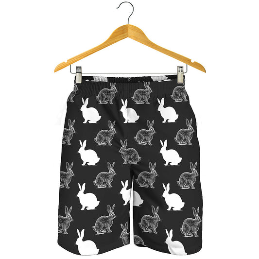 Black And White Rabbit Pattern Print Men's Shorts