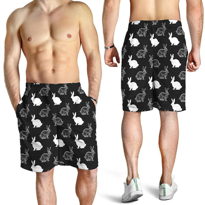 Black And White Rabbit Pattern Print Men's Shorts