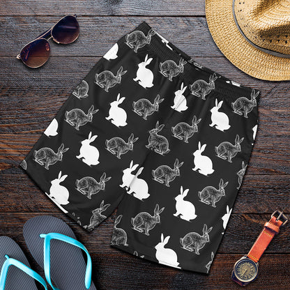 Black And White Rabbit Pattern Print Men's Shorts