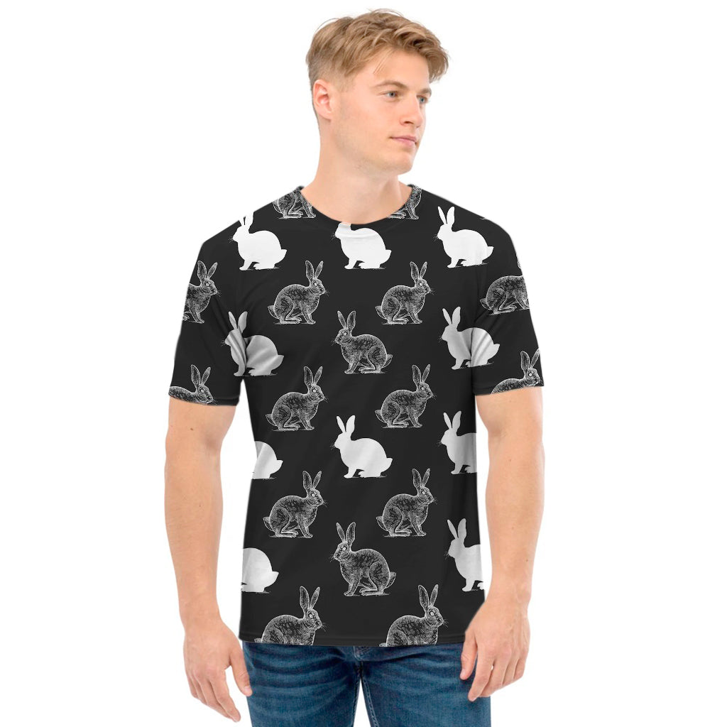 Black And White Rabbit Pattern Print Men's T-Shirt