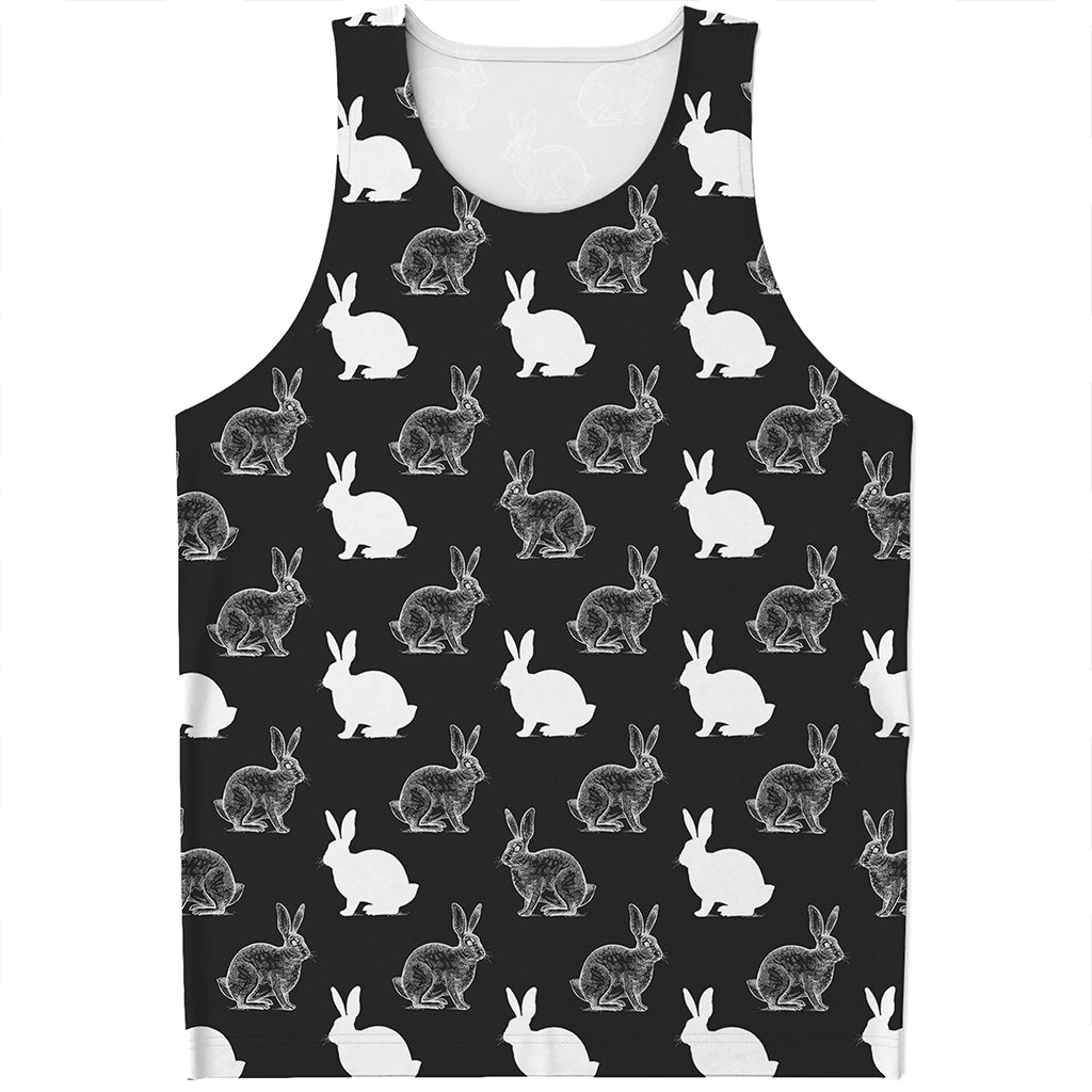 Black And White Rabbit Pattern Print Men's Tank Top