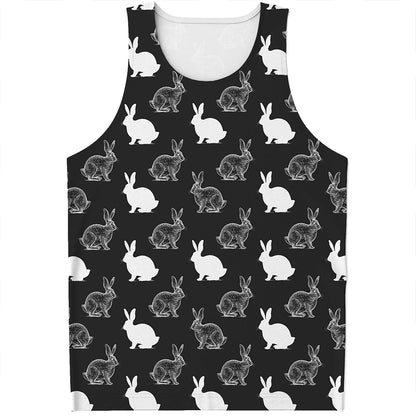 Black And White Rabbit Pattern Print Men's Tank Top