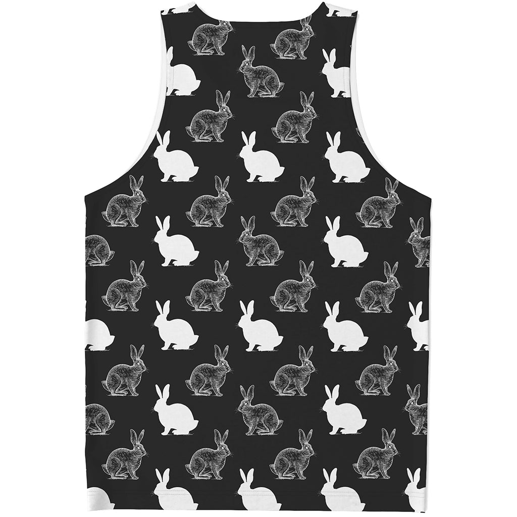 Black And White Rabbit Pattern Print Men's Tank Top