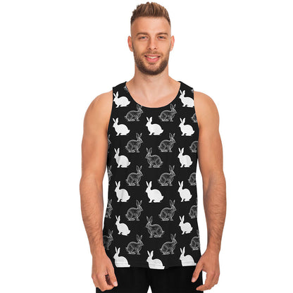 Black And White Rabbit Pattern Print Men's Tank Top