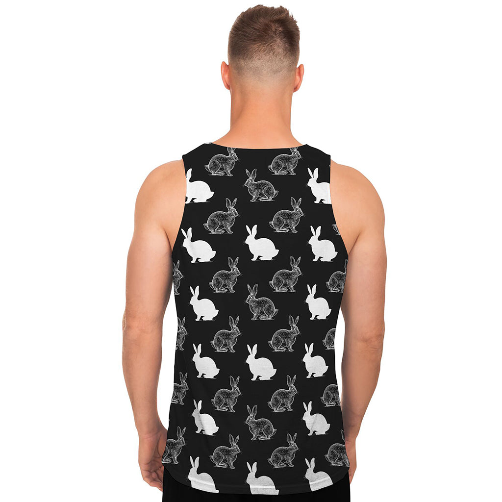 Black And White Rabbit Pattern Print Men's Tank Top