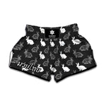 Black And White Rabbit Pattern Print Muay Thai Boxing Shorts