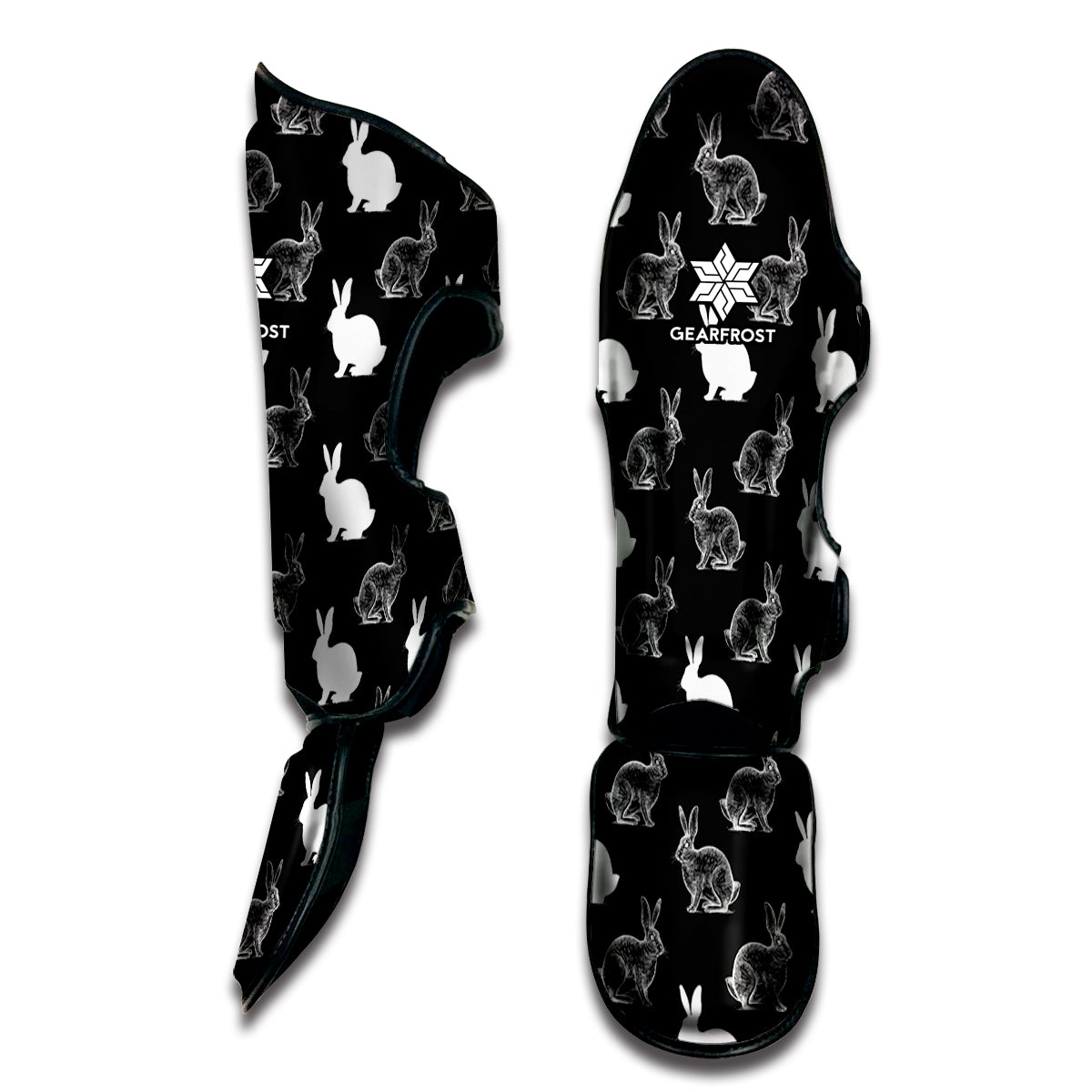 Black And White Rabbit Pattern Print Muay Thai Shin Guard