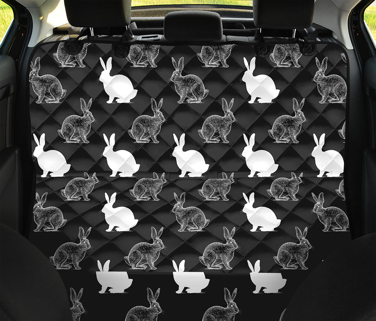 Black And White Rabbit Pattern Print Pet Car Back Seat Cover