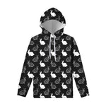 Black And White Rabbit Pattern Print Pullover Hoodie