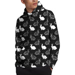 Black And White Rabbit Pattern Print Pullover Hoodie