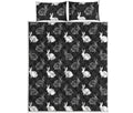 Black And White Rabbit Pattern Print Quilt Bed Set