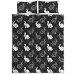Black And White Rabbit Pattern Print Quilt Bed Set