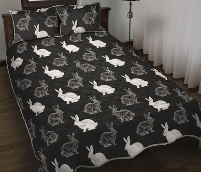 Black And White Rabbit Pattern Print Quilt Bed Set