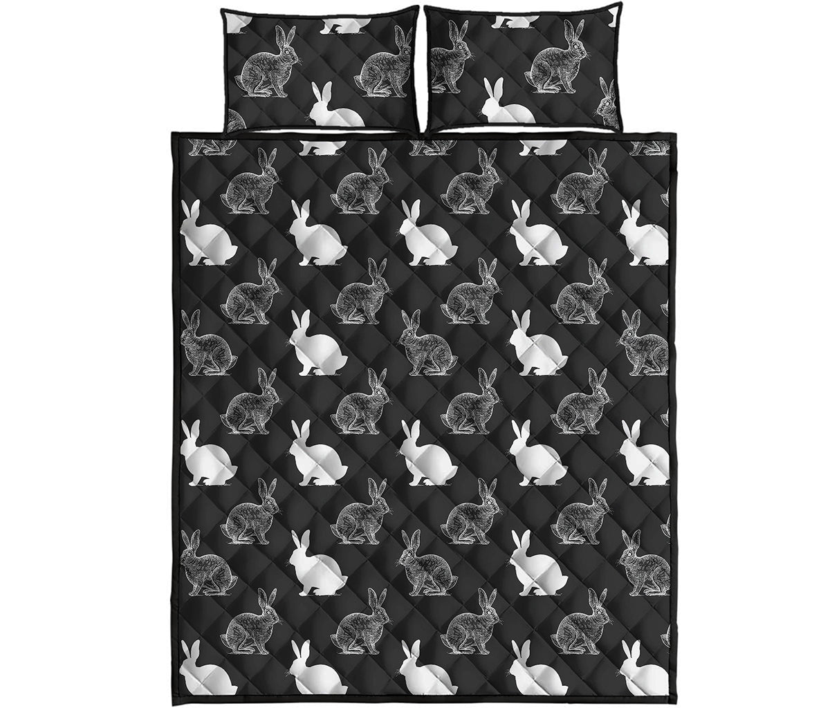 Black And White Rabbit Pattern Print Quilt Bed Set