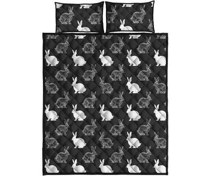 Black And White Rabbit Pattern Print Quilt Bed Set