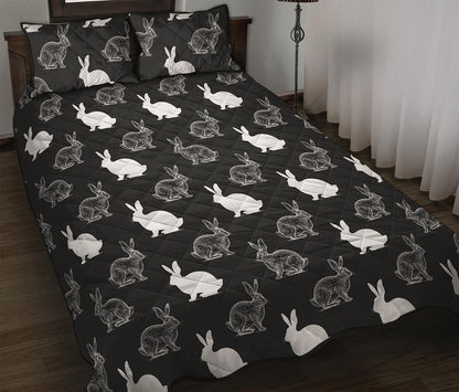 Black And White Rabbit Pattern Print Quilt Bed Set