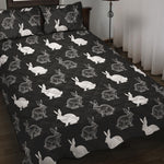 Black And White Rabbit Pattern Print Quilt Bed Set