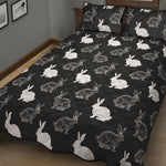 Black And White Rabbit Pattern Print Quilt Bed Set