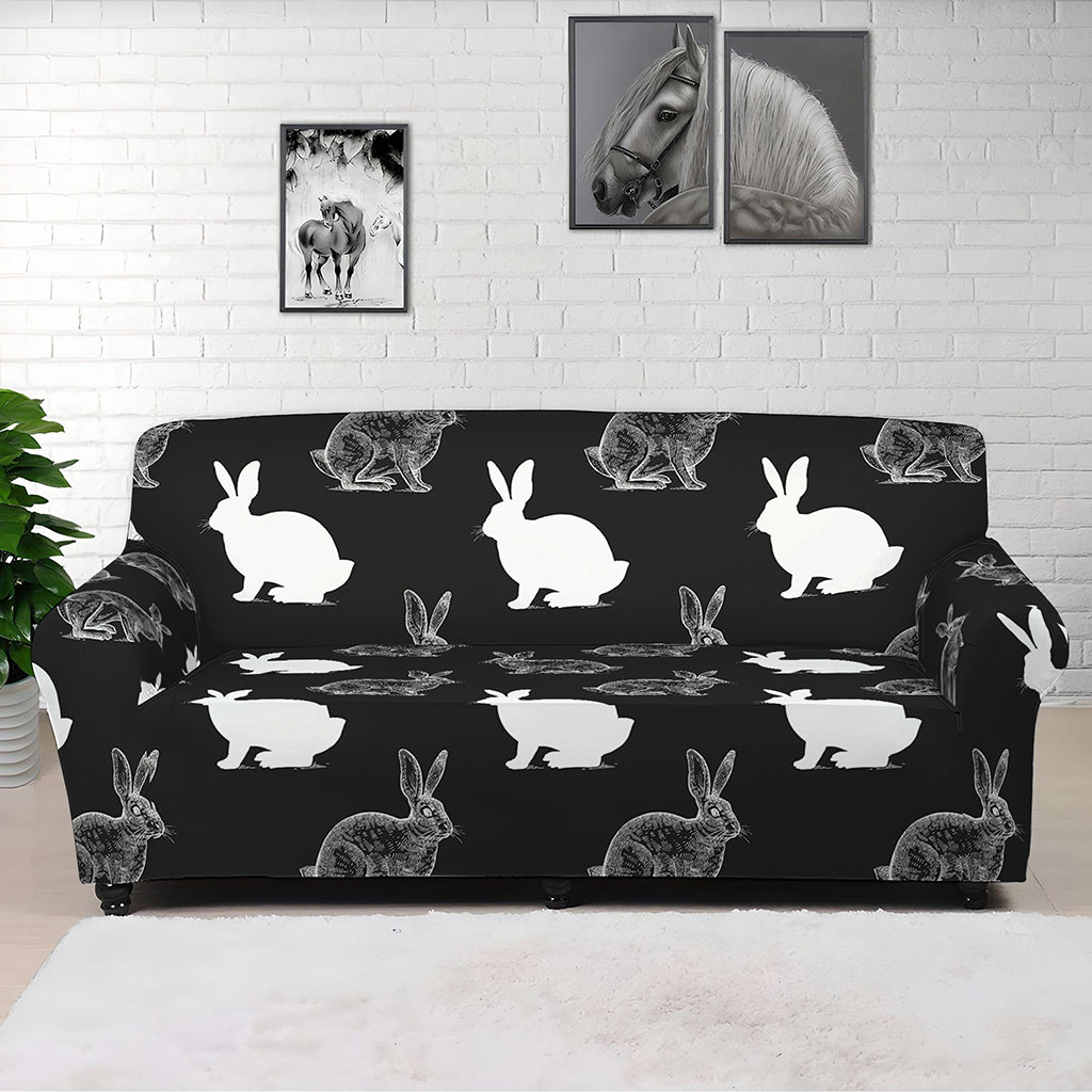 Black And White Rabbit Pattern Print Sofa Cover