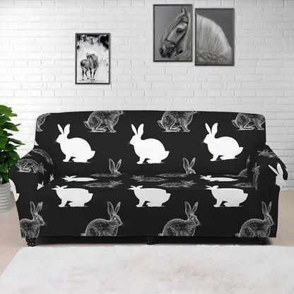 Black And White Rabbit Pattern Print Sofa Cover