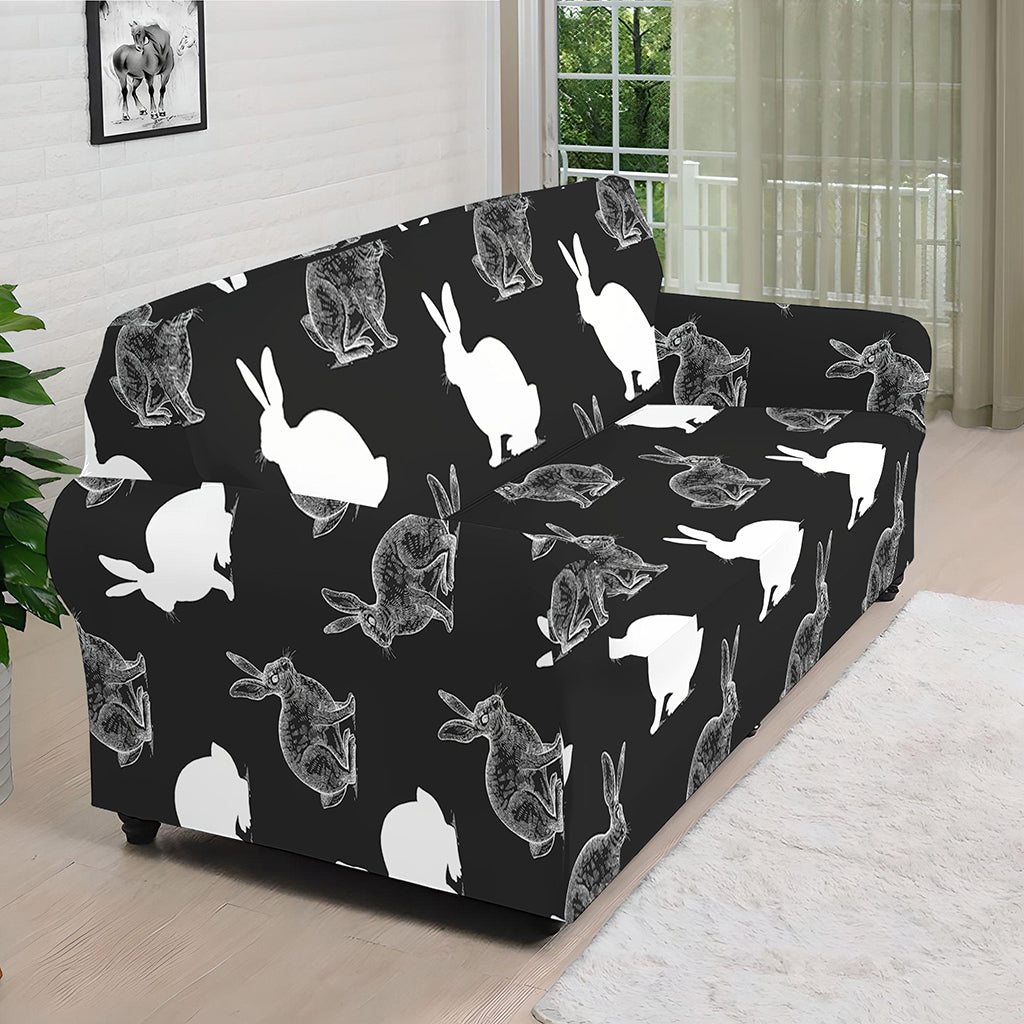Black And White Rabbit Pattern Print Sofa Cover