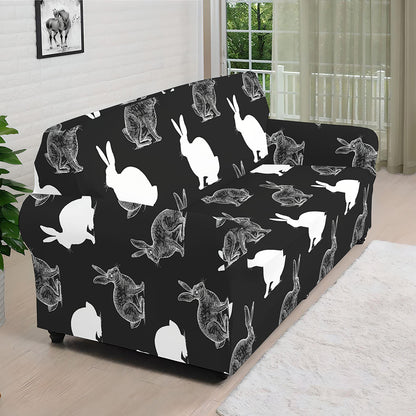 Black And White Rabbit Pattern Print Sofa Cover