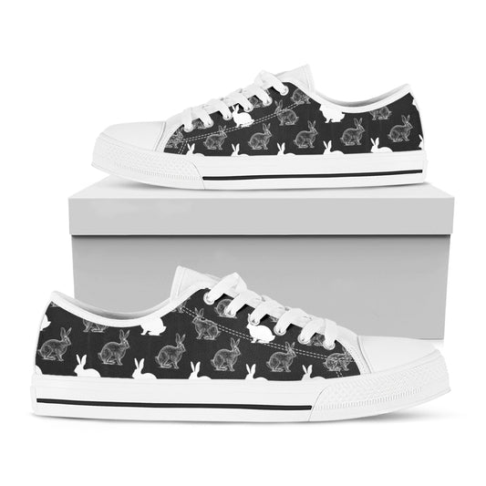 Black And White Rabbit Pattern Print White Low Top Shoes