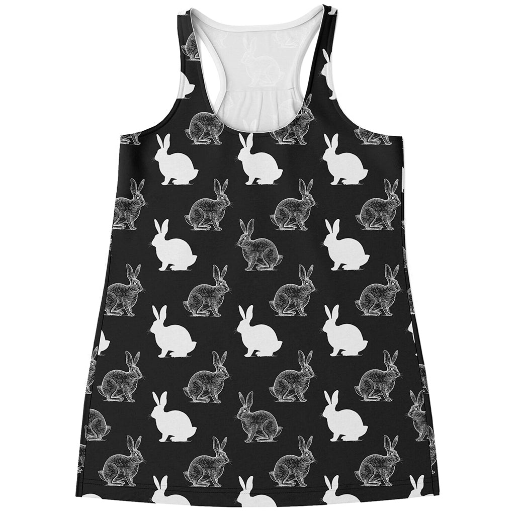 Black And White Rabbit Pattern Print Women's Racerback Tank Top