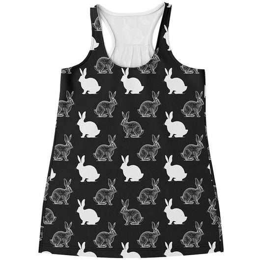 Black And White Rabbit Pattern Print Women's Racerback Tank Top