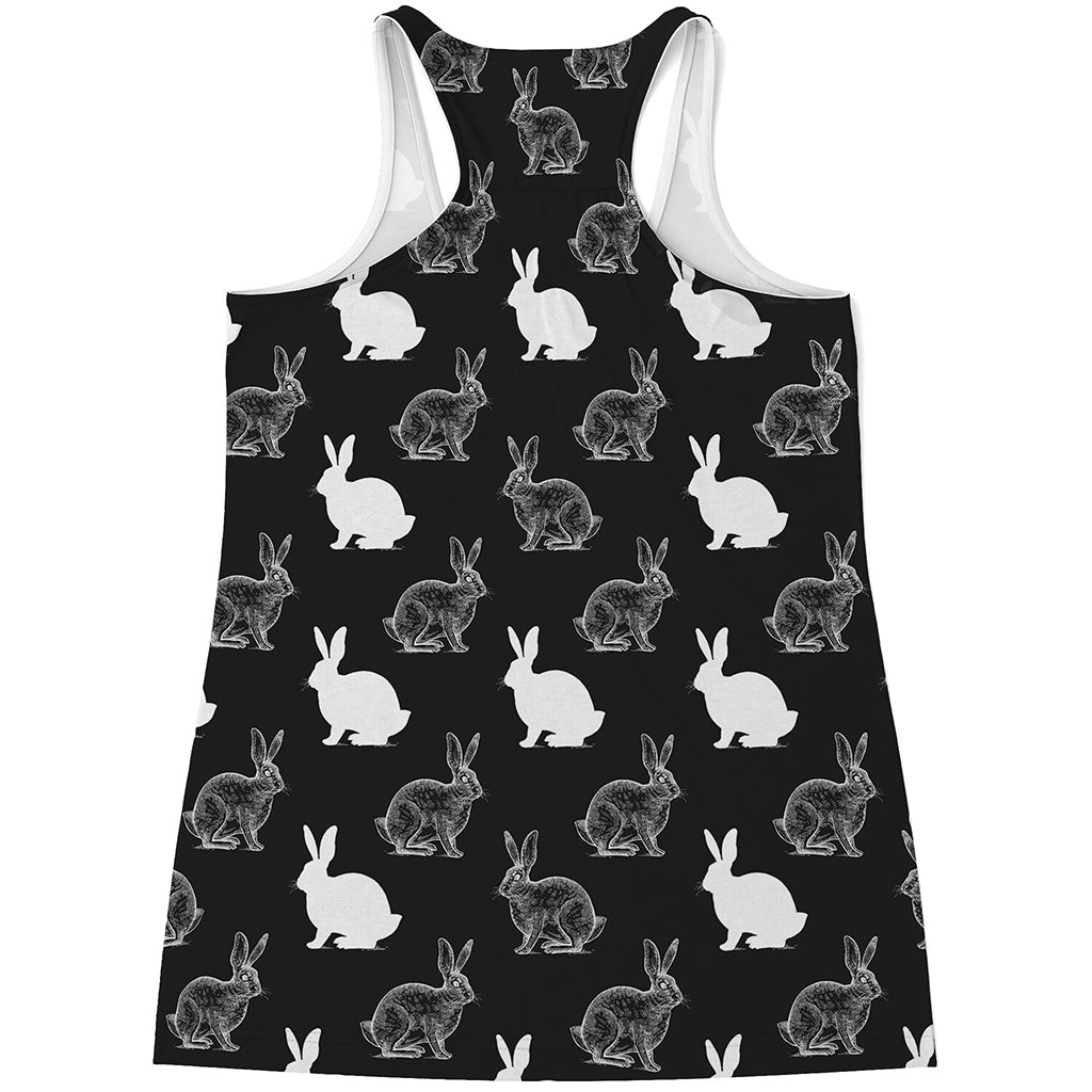 Black And White Rabbit Pattern Print Women's Racerback Tank Top