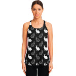 Black And White Rabbit Pattern Print Women's Racerback Tank Top