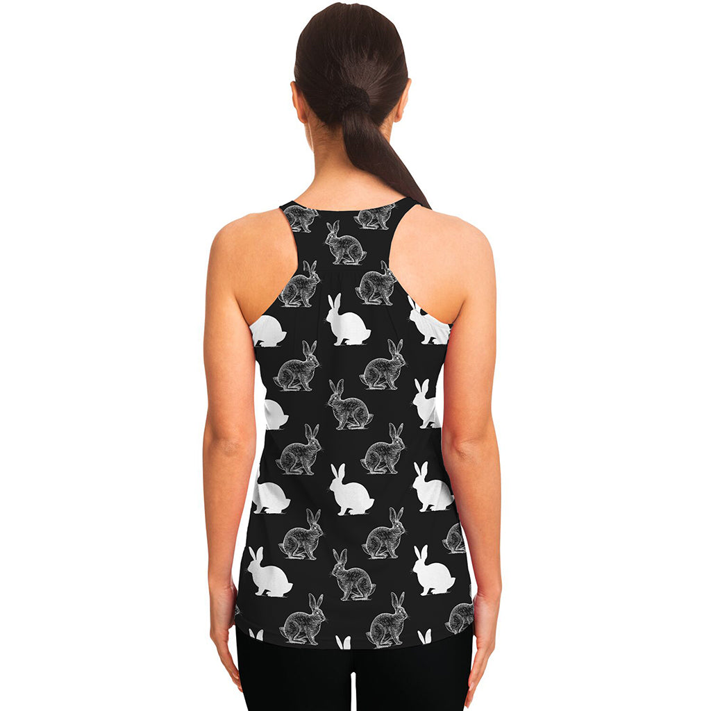 Black And White Rabbit Pattern Print Women's Racerback Tank Top