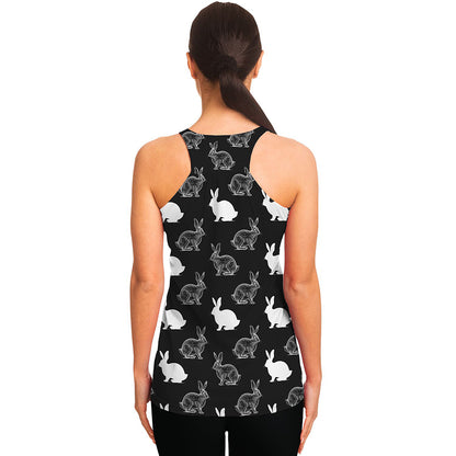 Black And White Rabbit Pattern Print Women's Racerback Tank Top
