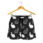 Black And White Rabbit Pattern Print Women's Shorts