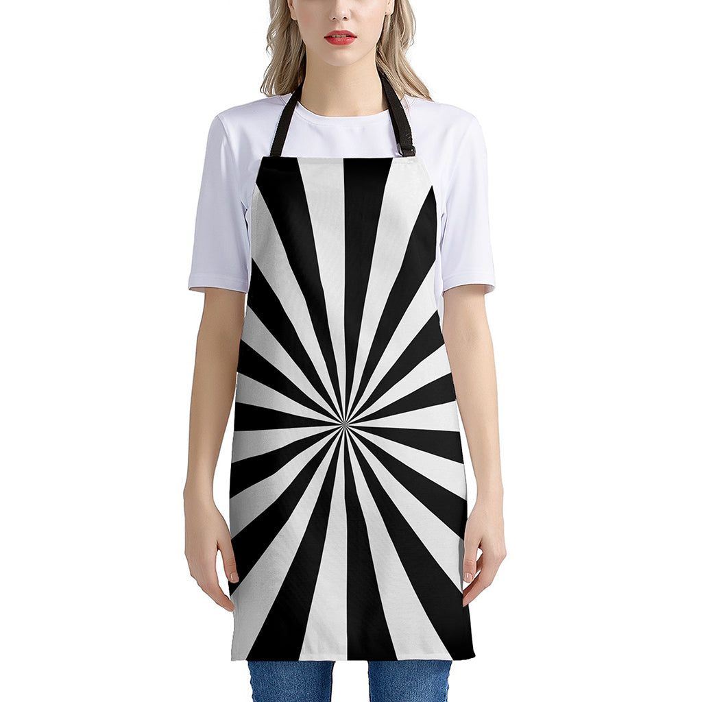 Black And White Radial Rays Print Apron