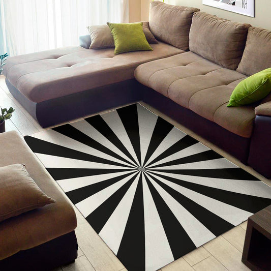 Black And White Radial Rays Print Area Rug