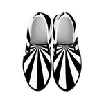 Black And White Radial Rays Print Black Slip On Shoes