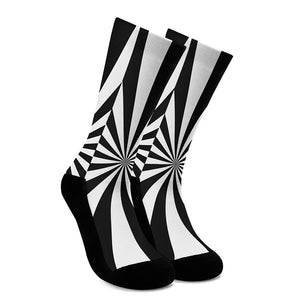 Black And White Radial Rays Print Crew Socks