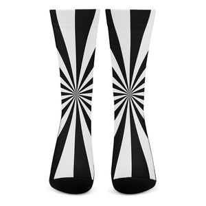 Black And White Radial Rays Print Crew Socks