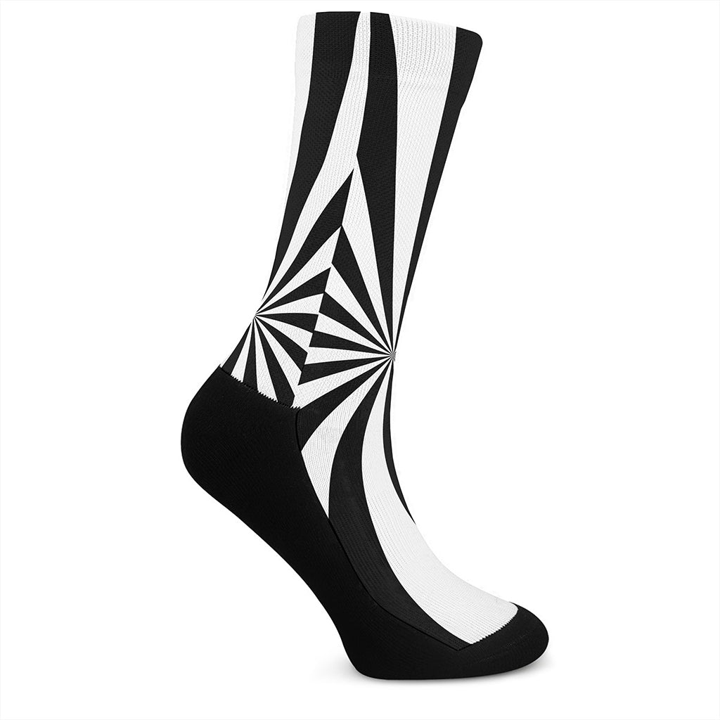 Black And White Radial Rays Print Crew Socks