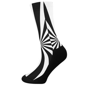 Black And White Radial Rays Print Crew Socks