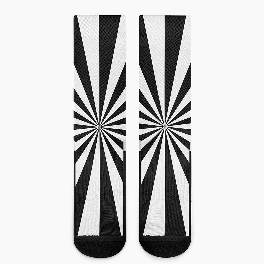 Black And White Radial Rays Print Crew Socks