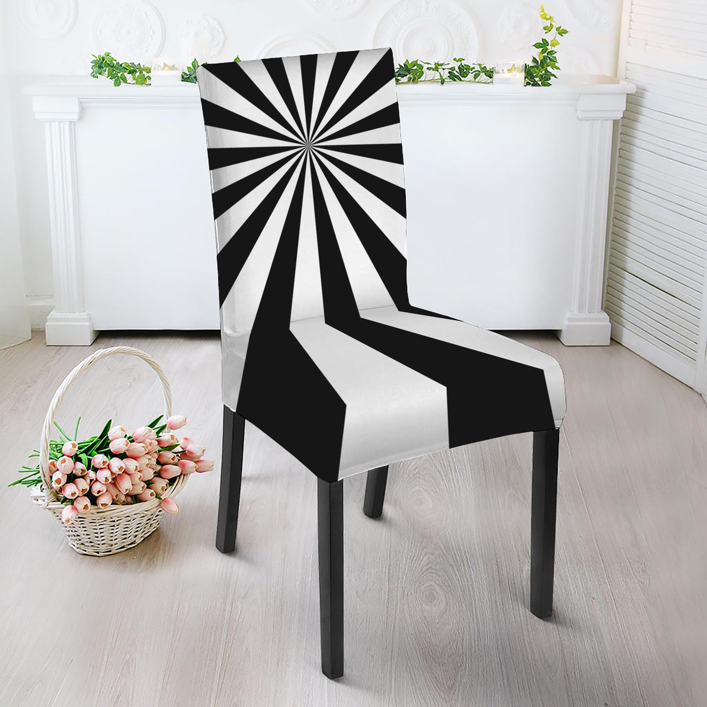 Black And White Radial Rays Print Dining Chair Slipcover